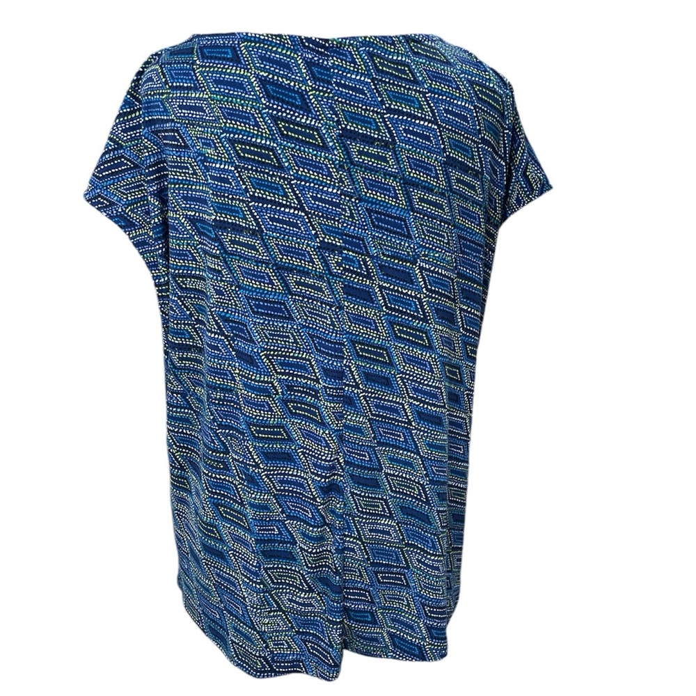 Adrienne Vittadini Blue, Green & White Print Sleeveless Ruched Blouse Size XL - Picture 4 of 12